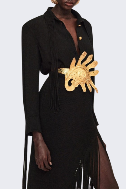 Calvra Fringe Buttoned Shirt - Black