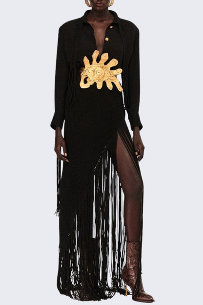 Calvra Fringe Buttoned Shirt - Black