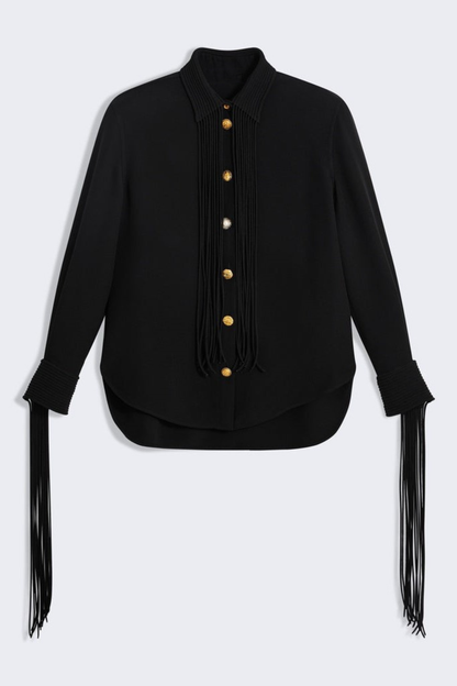 Calvra Fringe Buttoned Shirt - Black
