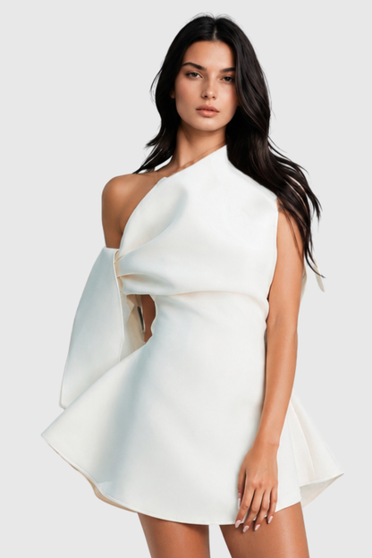 Calwa Asymmetric One Shoulder Flare Mini Dress