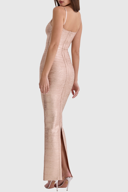 Camellia Metallic Maxi Bandage Dress