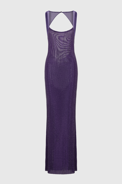 Caria Crystal Embellished Backless Maxi Dress - Purple