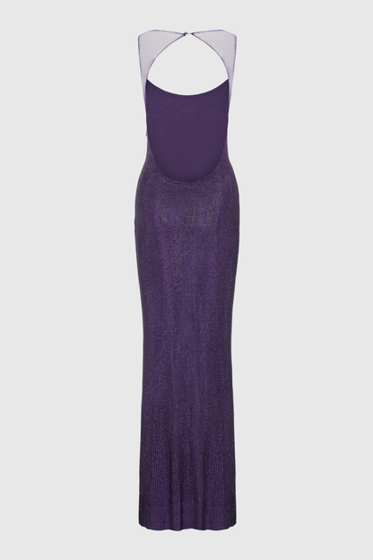 Caria Crystal Embellished Backless Maxi Dress - Purple