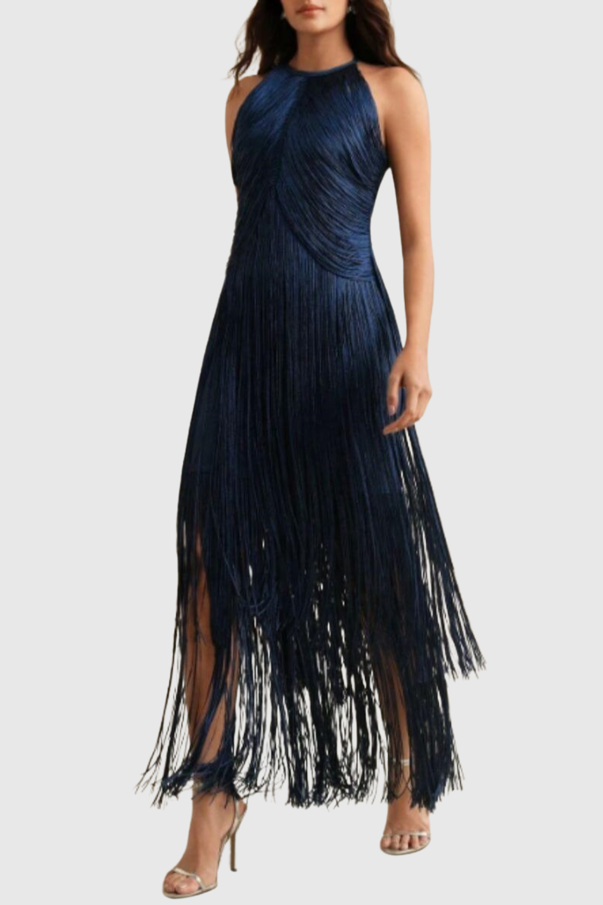 Carina Halter Fringe Maxi Bandage Dress - Blue