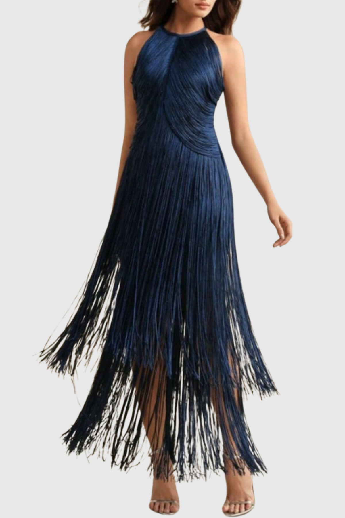 Carina Halter Fringe Maxi Bandage Dress - Blue