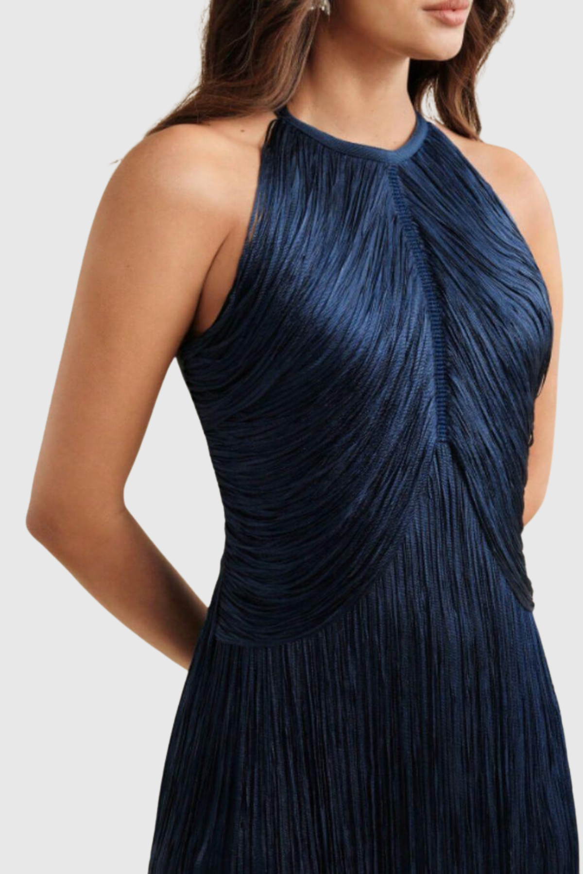 Carina Halter Fringe Maxi Bandage Dress - Blue