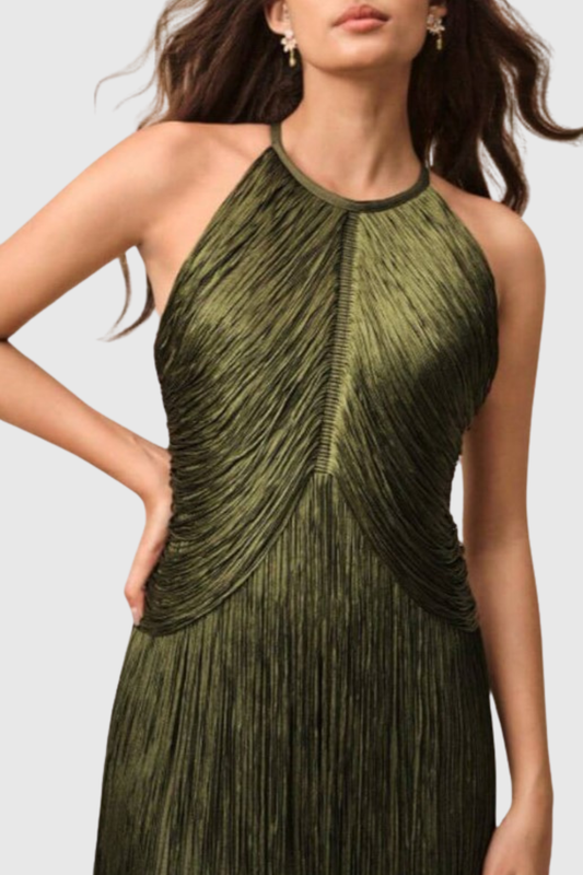 Carina Halter Fringe Maxi Bandage Dress - Green
