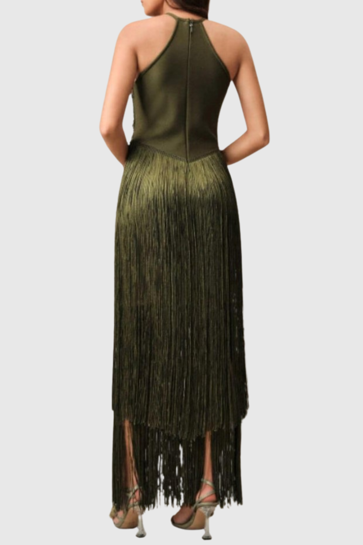 Carina Halter Fringe Maxi Bandage Dress - Green