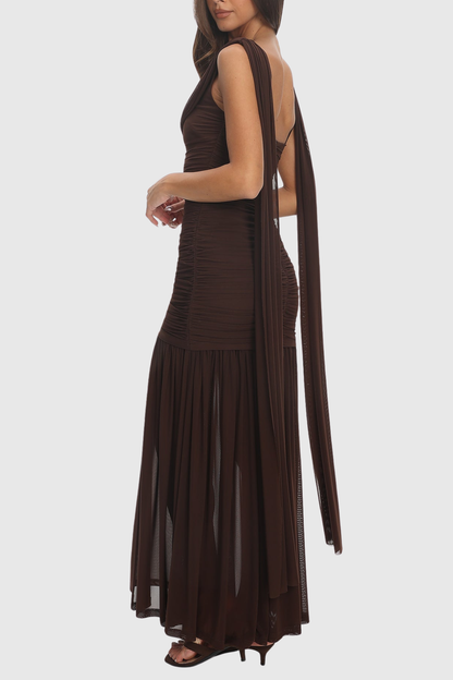 Carlare Sleeveless Draped Maxi Dress - Brown