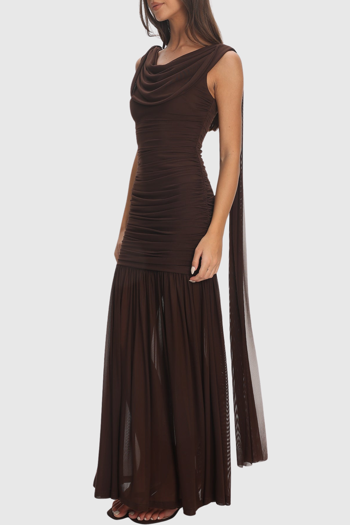Carlare Sleeveless Draped Maxi Dress - Brown