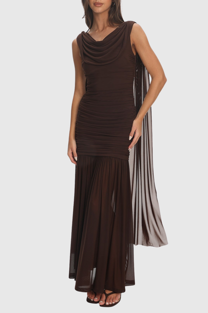 Carlare Sleeveless Draped Maxi Dress - Brown