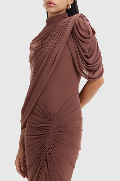 Carlos Asymmetric Draped Cape Maxi Dress