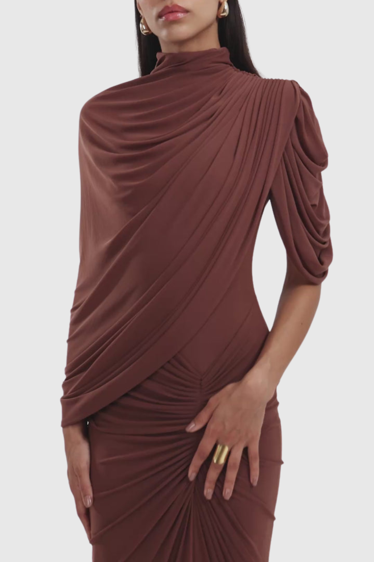 Carlos Asymmetric Draped Cape Maxi Dress
