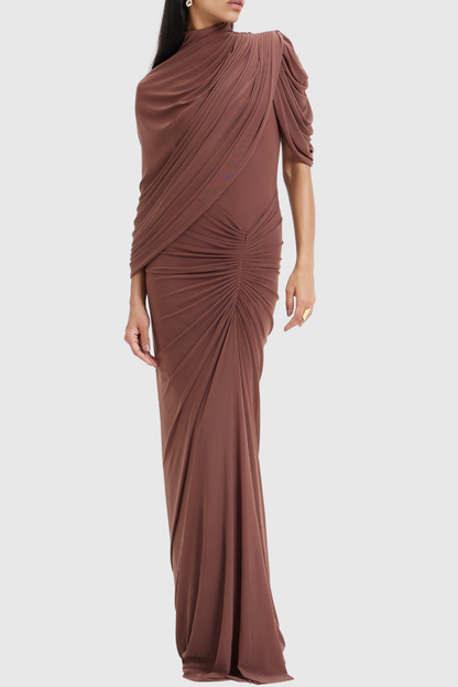 Carlos Asymmetric Draped Cape Maxi Dress