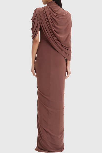 Carlos Asymmetric Draped Cape Maxi Dress
