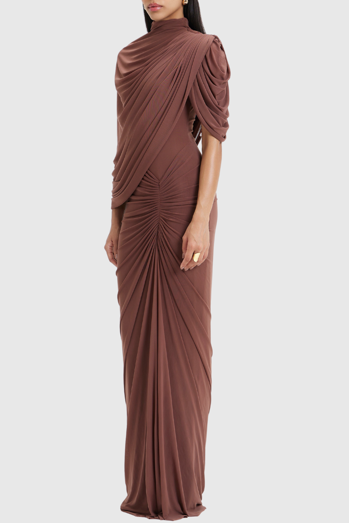 Carlos Asymmetric Draped Cape Maxi Dress