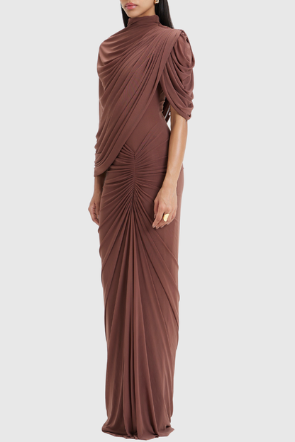 Carlos Asymmetric Draped Cape Maxi Dress