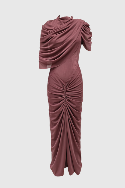 Carlos Asymmetric Draped Cape Maxi Dress