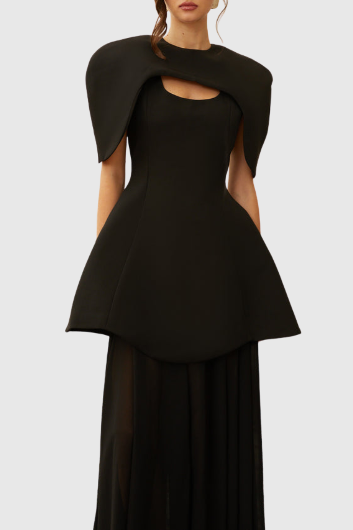 Carlotta Cape Sculptural Top & Maxi Dress Set - Black