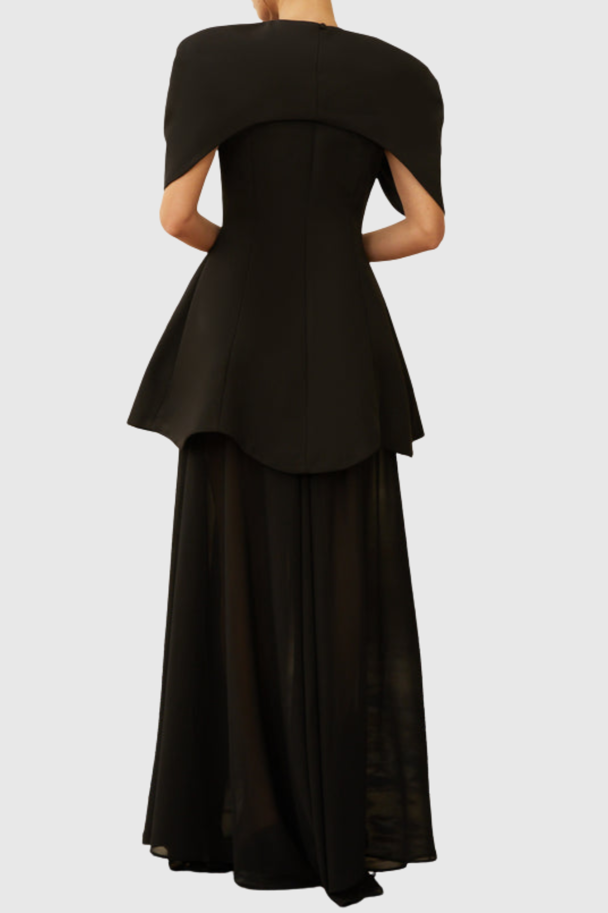 Carlotta Cape Sculptural Top & Maxi Dress Set - Black