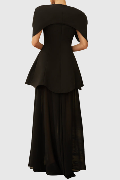 Carlotta Cape Sculptural Top & Maxi Dress Set - Black