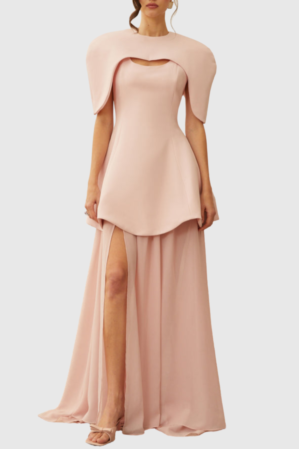 Carlotta Cape Sculptural Top & Maxi Dress Set - Pink
