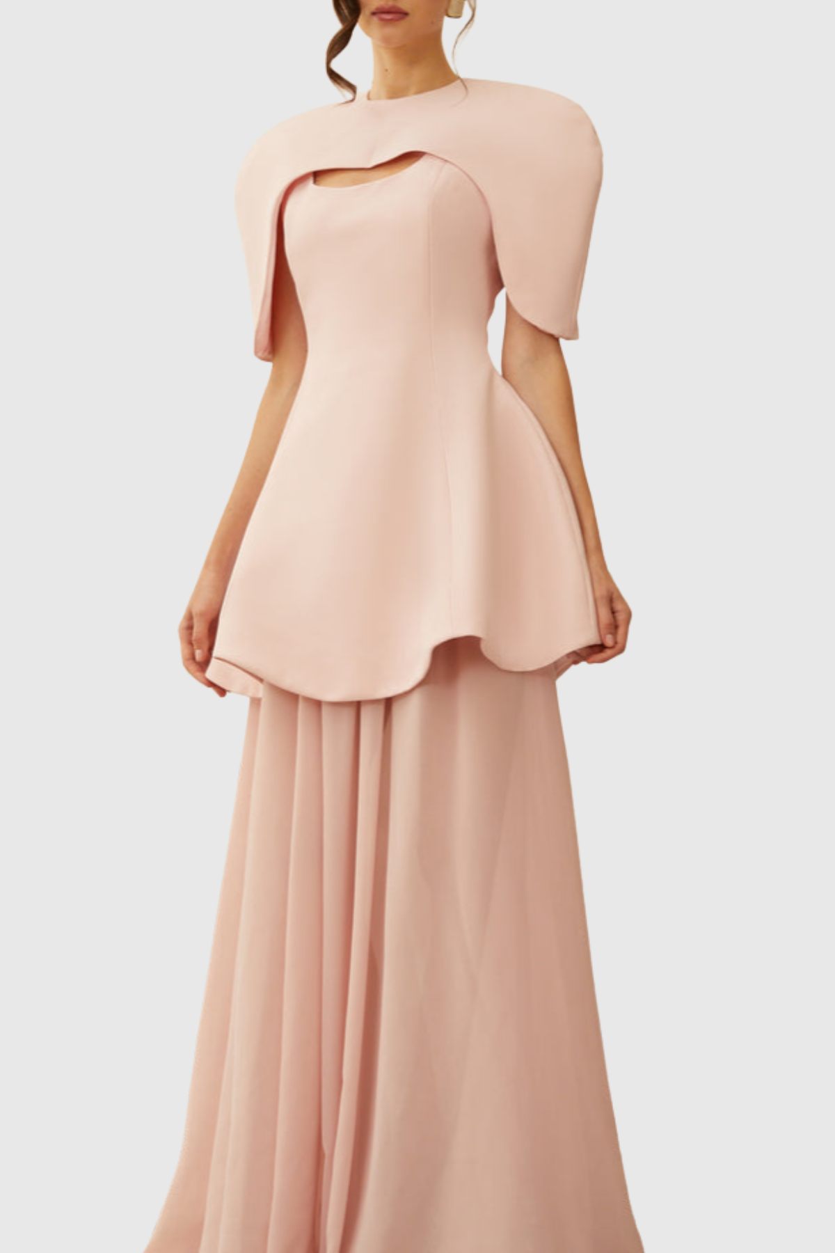 Carlotta Cape Sculptural Top & Maxi Dress Set - Pink