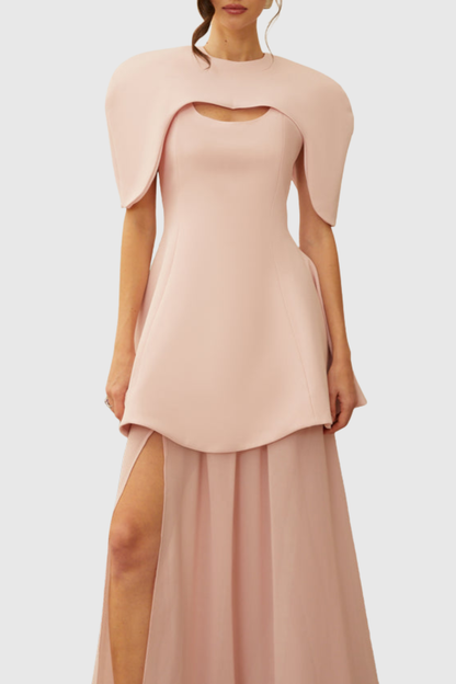 Carlotta Cape Sculptural Top & Maxi Dress Set - Pink