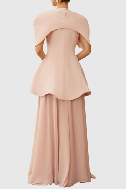 Carlotta Cape Sculptural Top & Maxi Dress Set - Pink