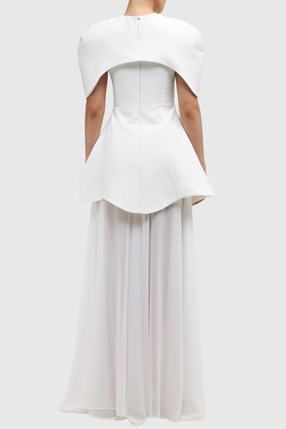 Carlotta Cape Sculptural Top & Maxi Dress Set - White