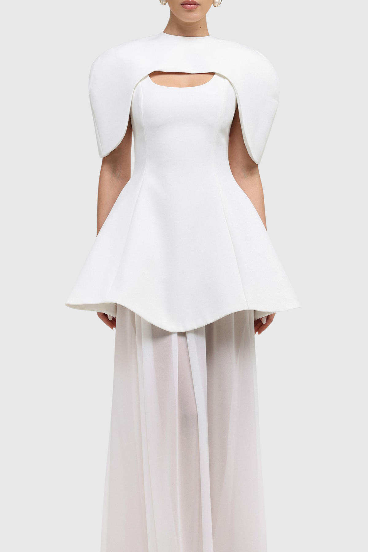 Carlotta Cape Sculptural Top & Maxi Dress Set - White