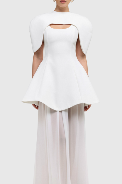 Carlotta Cape Sculptural Top & Maxi Dress Set - White