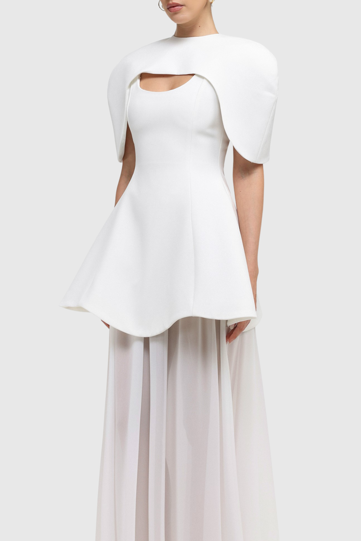 Carlotta Cape Sculptural Top & Maxi Dress Set - White