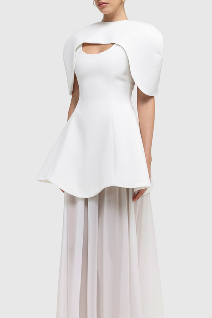 Carlotta Cape Sculptural Top & Maxi Dress Set - White
