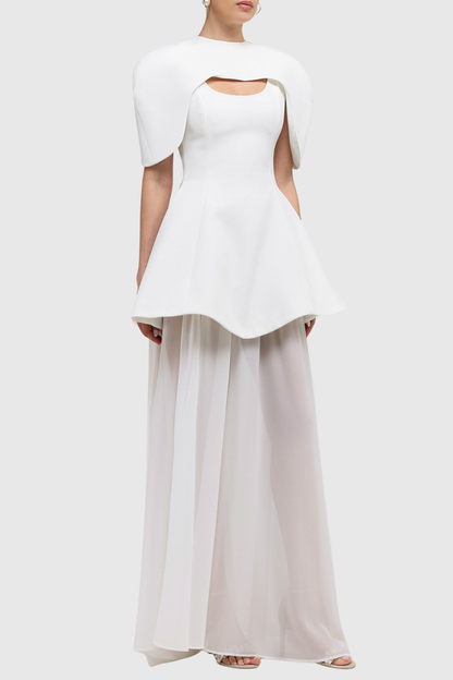 Carlotta Cape Sculptural Top & Maxi Dress Set - White