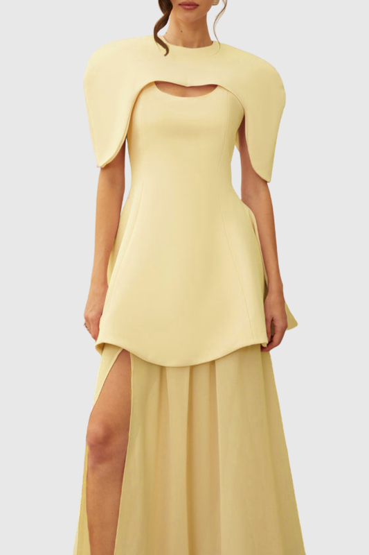Carlotta Cape Sculptural Top & Maxi Dress Set - Yellow