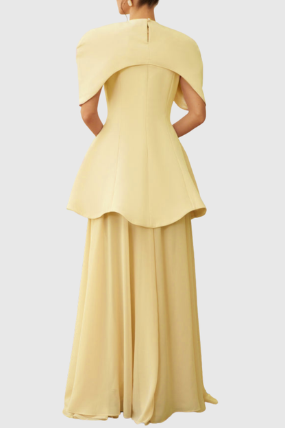 Carlotta Cape Sculptural Top & Maxi Dress Set - Yellow