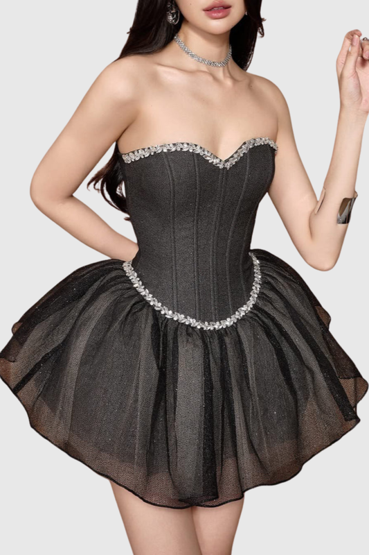 Carmo Crystal Embellished Strapless Corset Mini Dress - Black