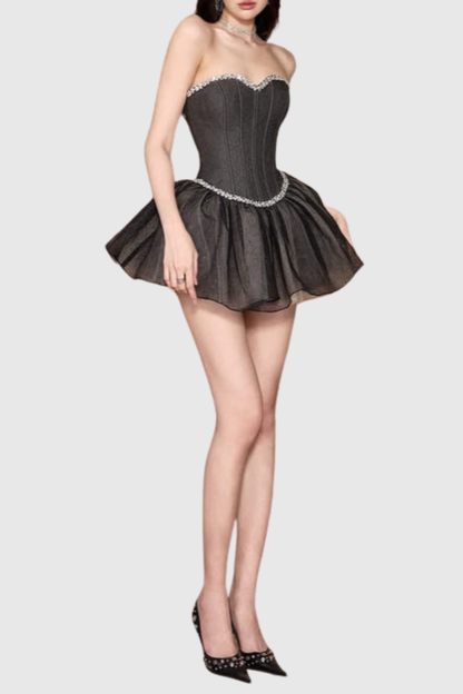 Carmo Crystal Embellished Strapless Corset Mini Dress - Black