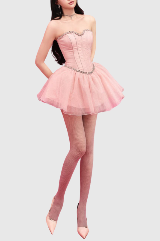 Carmo Crystal Embellished Strapless Corset Mini Dress - Pink