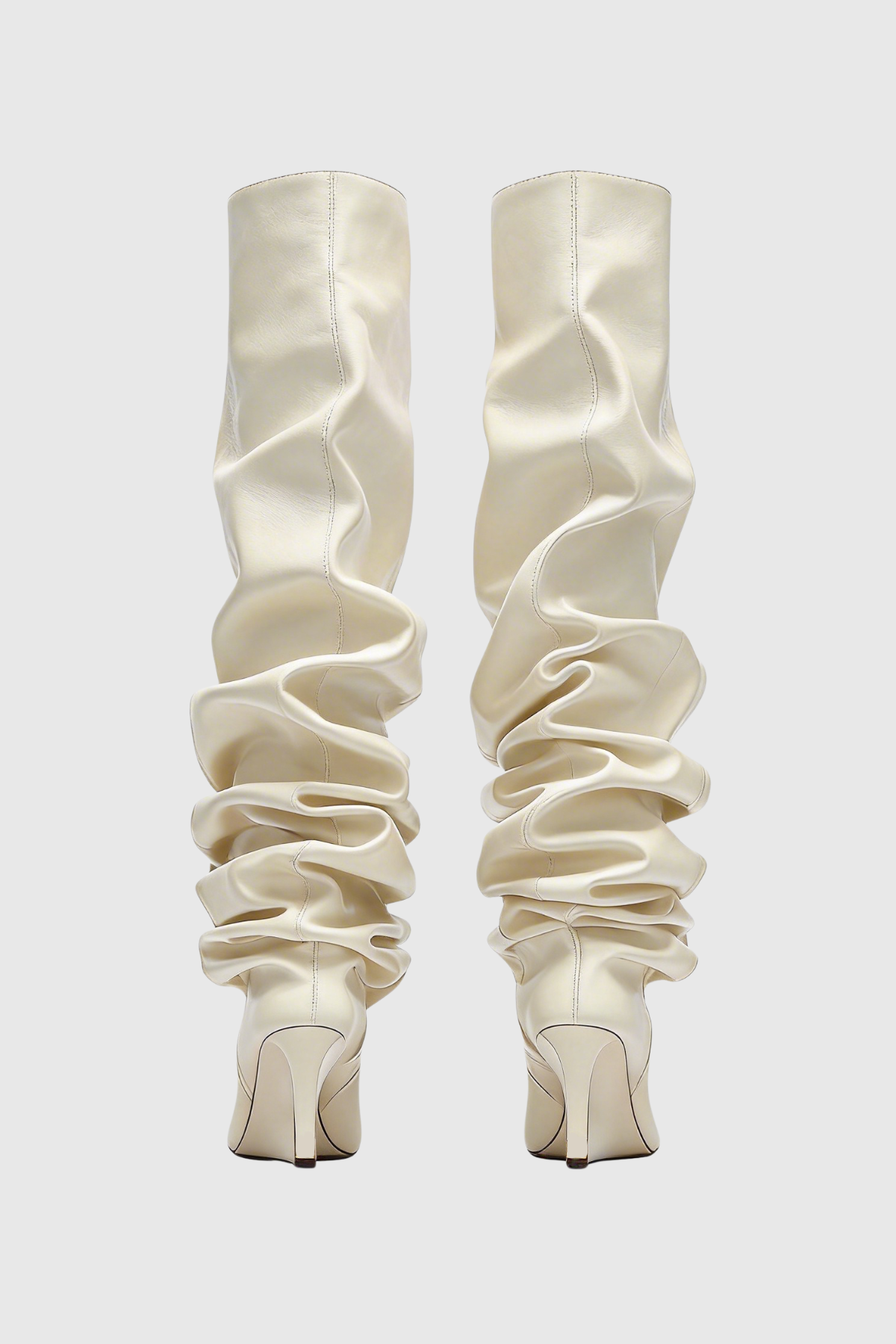 Carysa Ruched Wedge Knee Hight Boots - Beige