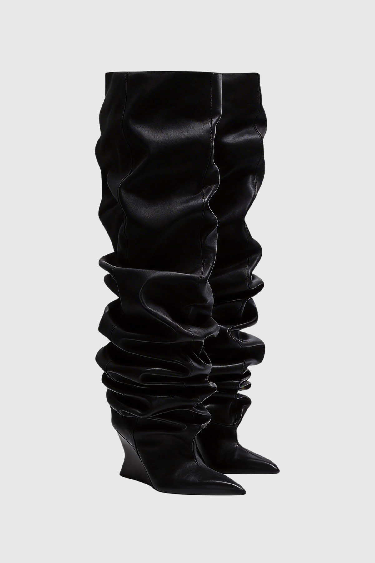 Carysa Ruched Wedge Knee Hight Boots - Black