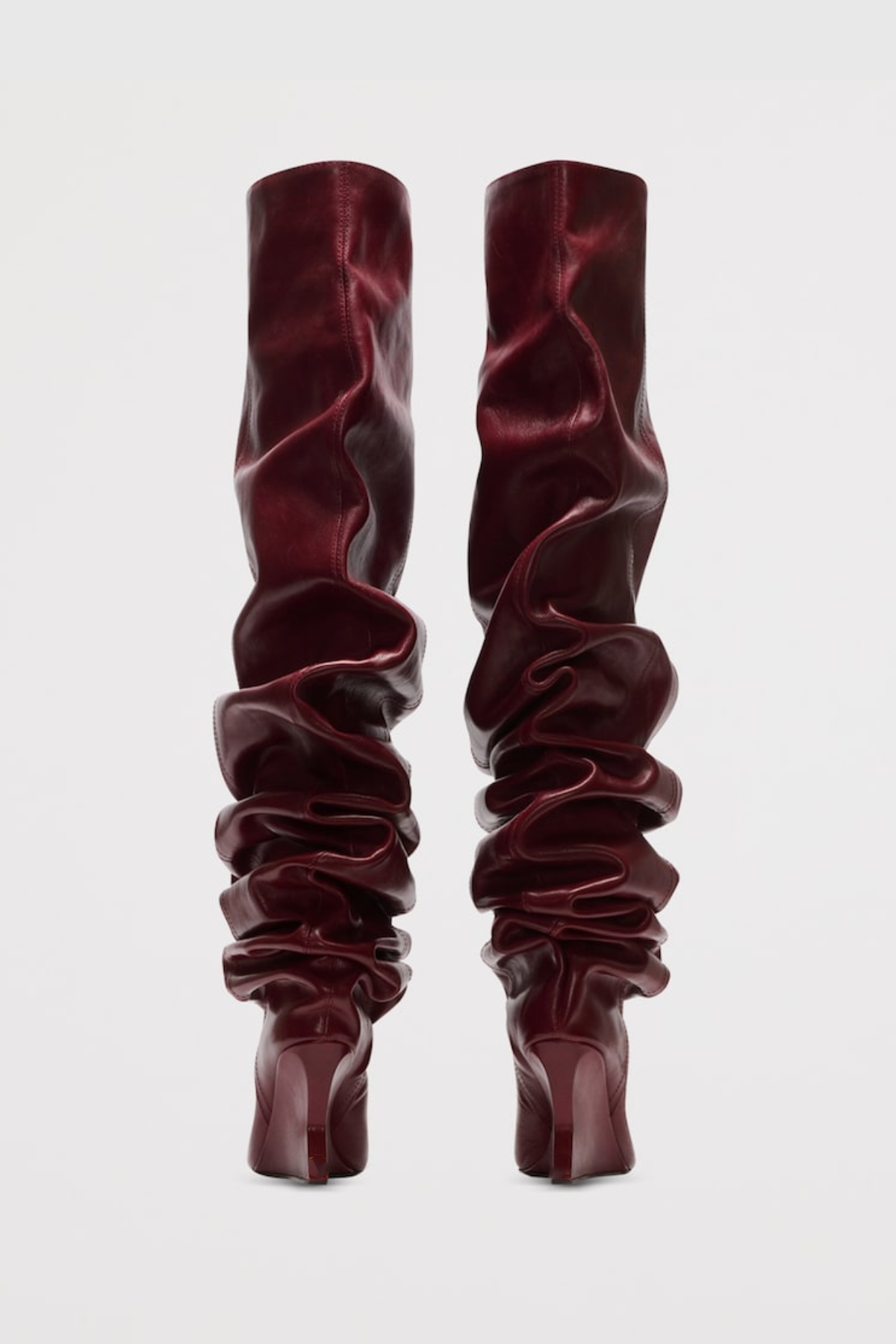 Carysa Ruched Wedge Knee Hight Boots - Wine