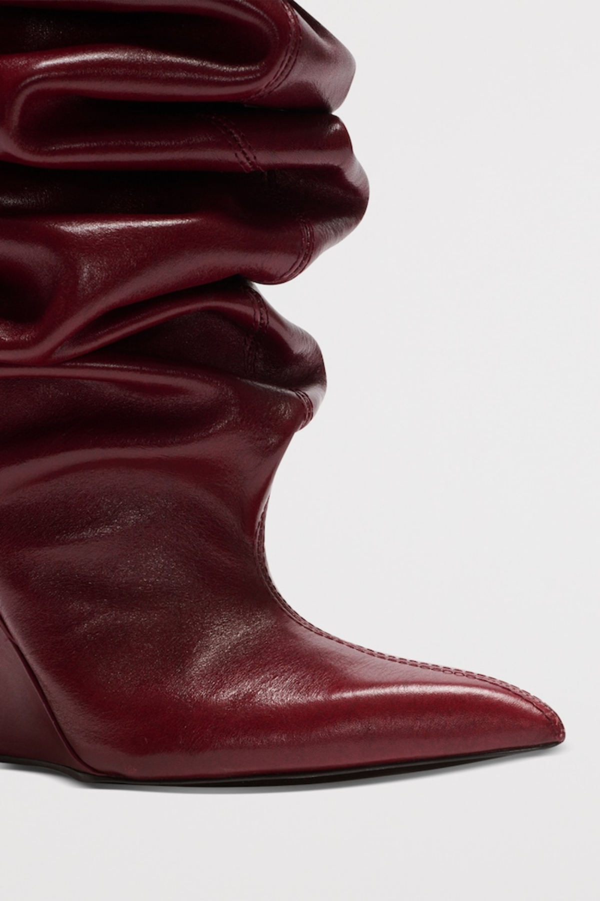 Carysa Ruched Wedge Knee Hight Boots - Wine