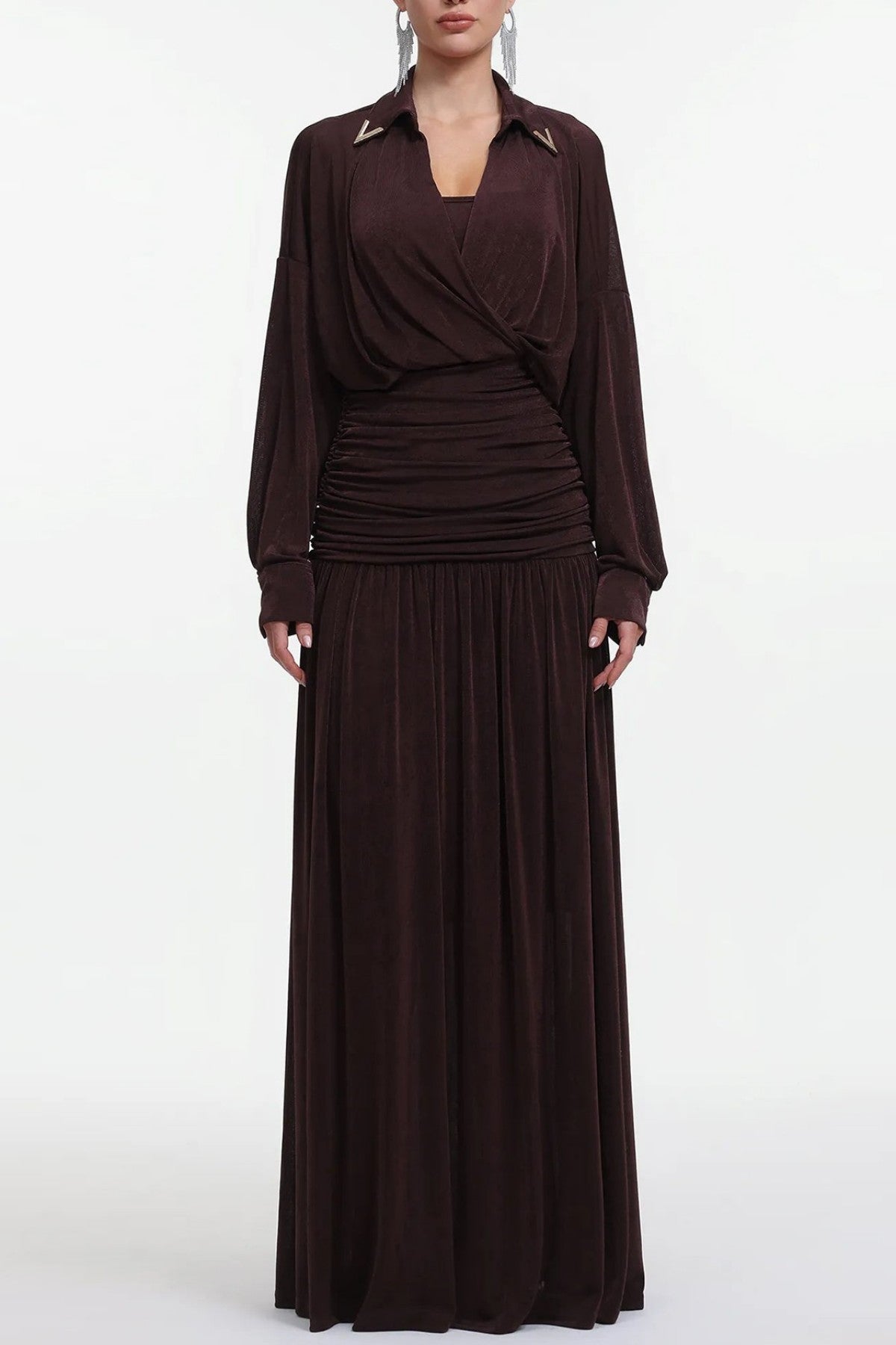 Casima V-Neck Ruched Waist Maxi Dress