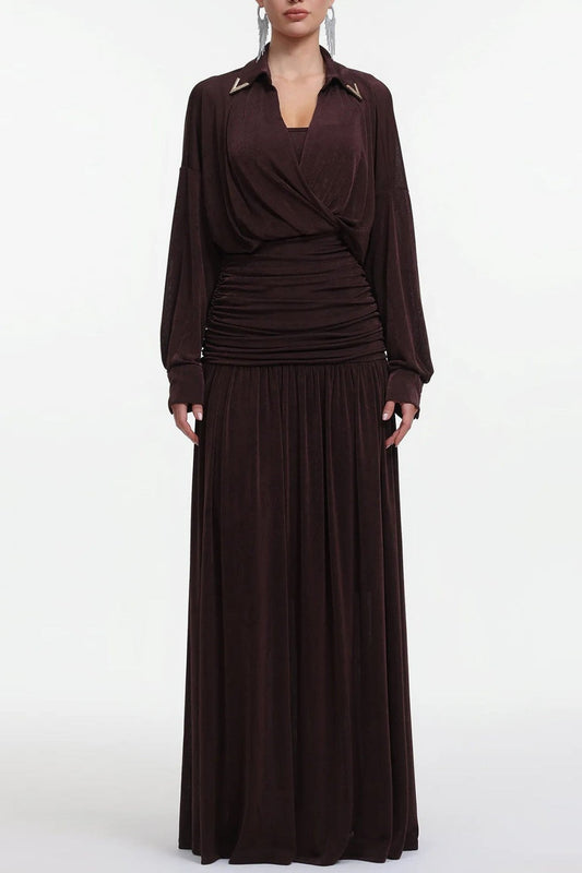 Casima V-Neck Ruched Waist Maxi Dress