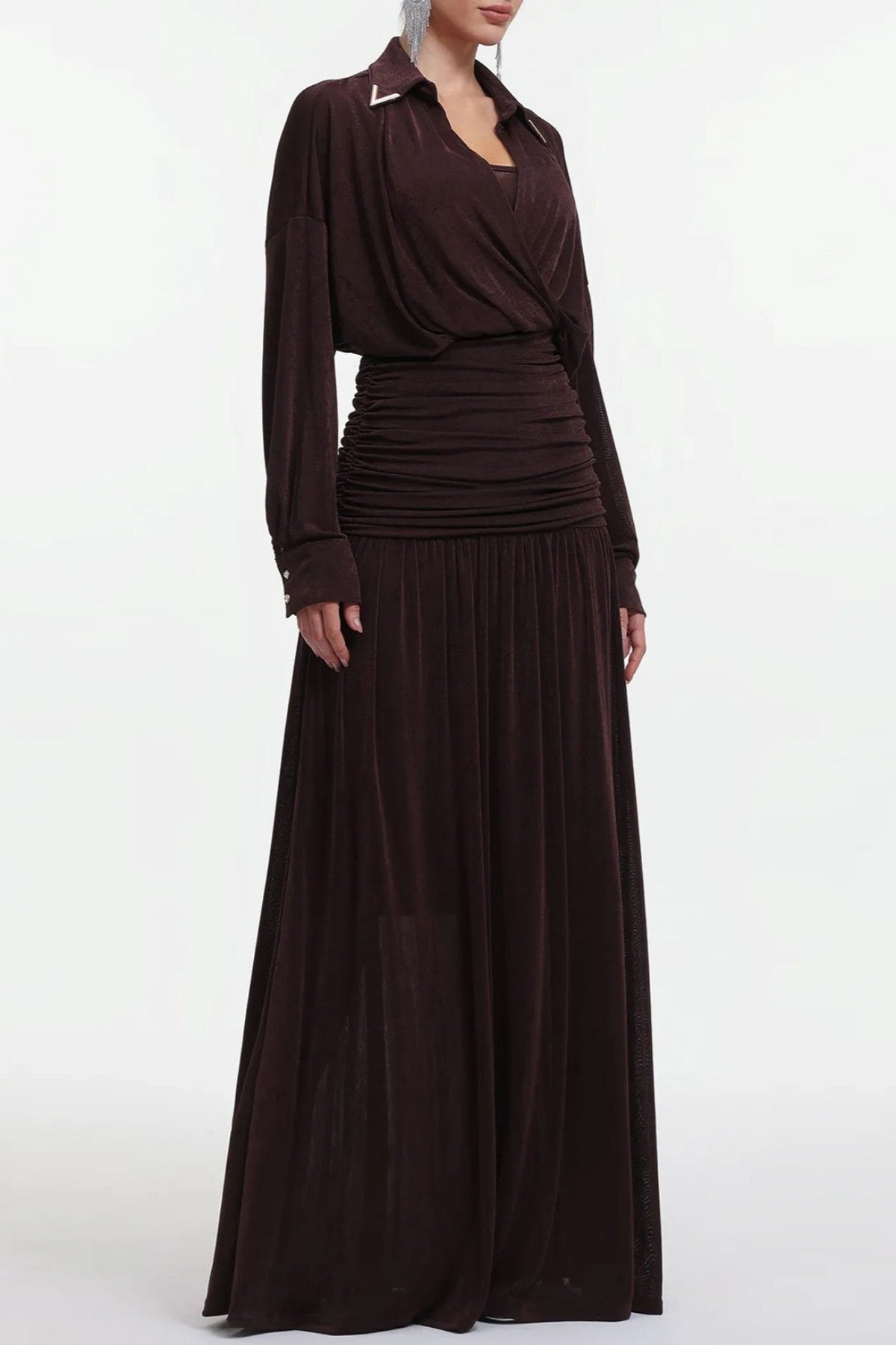 Casima V-Neck Ruched Waist Maxi Dress