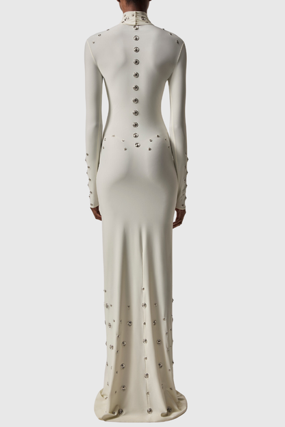 Cassandra Snap Embellished Maxi Dress - White