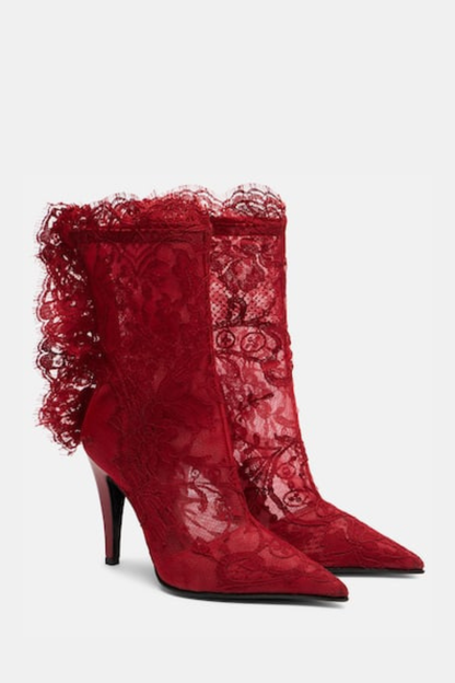 Cassiel Lace Ankle Boots - Red