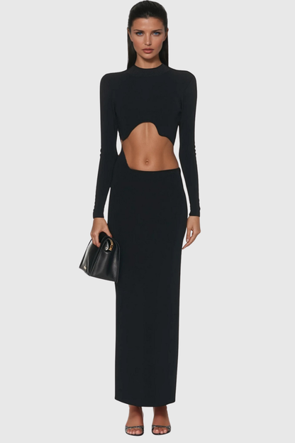 Cassis Asymmetric Wave Cutout Maxi Dress